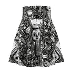 Load image into Gallery viewer, Strange Doodle Art Skater Skirt - Black and White Animal, Totem, Alien Festival Wear, Clubwear, Rave Wear, Mini Circle Skirt, Gift for her
