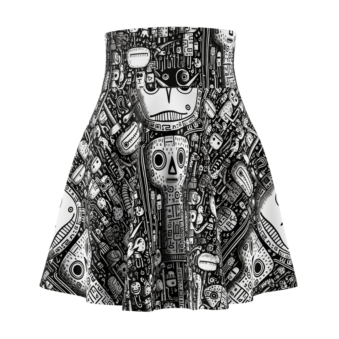Strange Doodle Art Skater Skirt - Black and White Animal, Totem, Alien Festival Wear, Clubwear, Rave Wear, Mini Circle Skirt, Gift for her