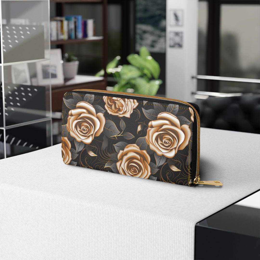 Golden Rose Clutch Wallet - Zipper Wallet , Anime Purse, cloth wallet, Gift For Her,hippie wallet, Wallet For Women, cute wallet, woman wallet