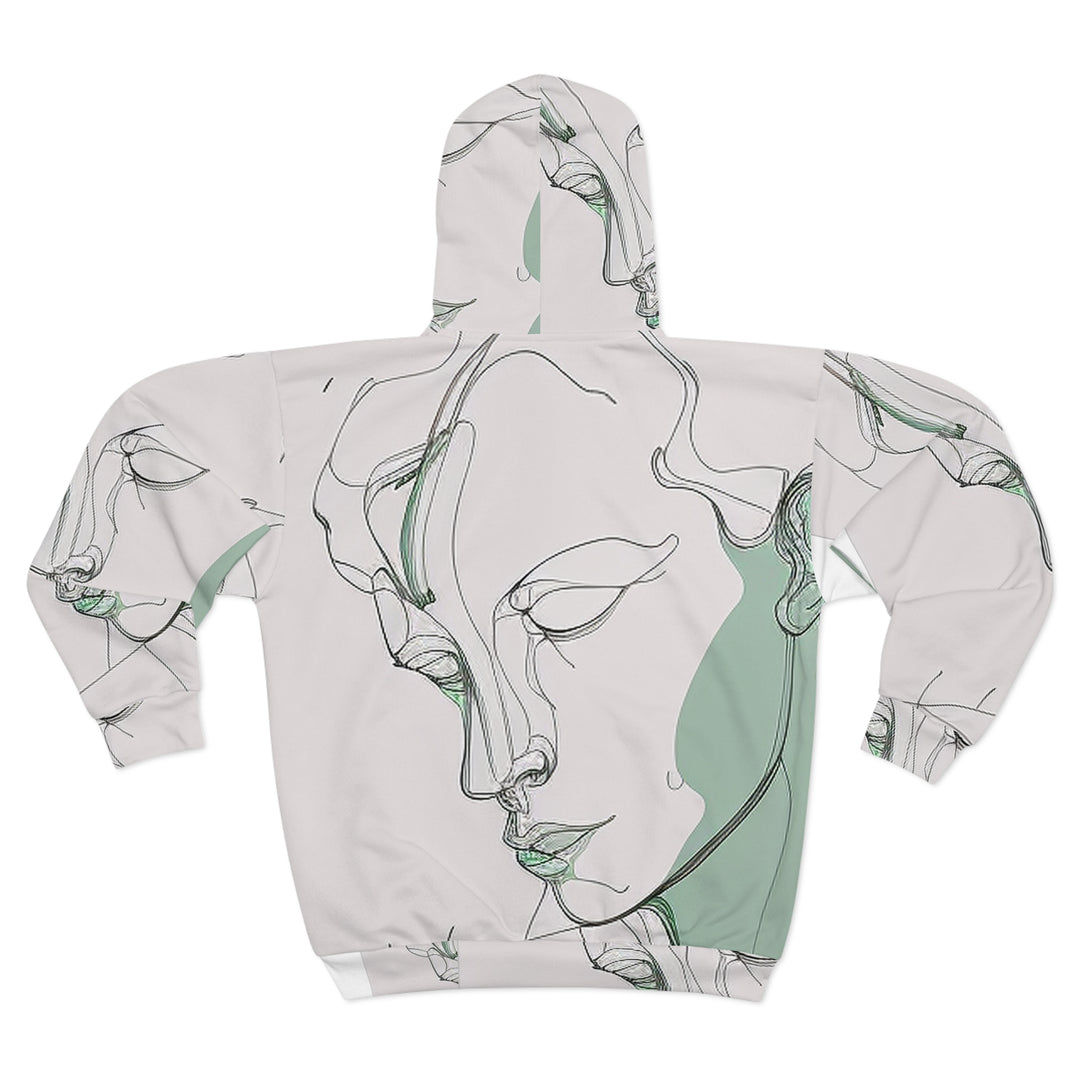 Boho Chic Unisex Zip Hoodie with Man's Face Line Drawing - Comfort Color, Mental Health Hoodie