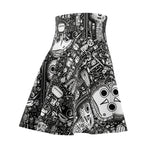 Load image into Gallery viewer, Strange Doodle Art Skater Skirt - Black and White Animal, Totem, Alien Festival Wear, Clubwear, Rave Wear, Mini Circle Skirt, Gift for her
