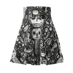 Load image into Gallery viewer, Strange Doodle Art Skater Skirt - Black and White Animal, Totem, Alien Festival Wear, Clubwear, Rave Wear, Mini Circle Skirt, Gift for her
