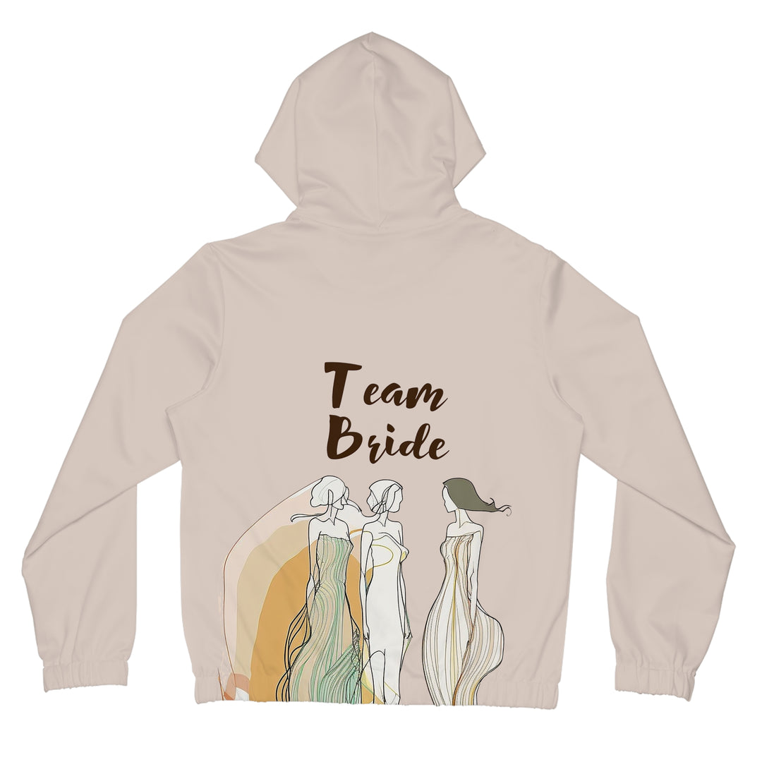 Team Bride Women's Full-Zip Hoodie with Bridesmaid Line Art and Floral Print - Womens Full-Zip Hoodie