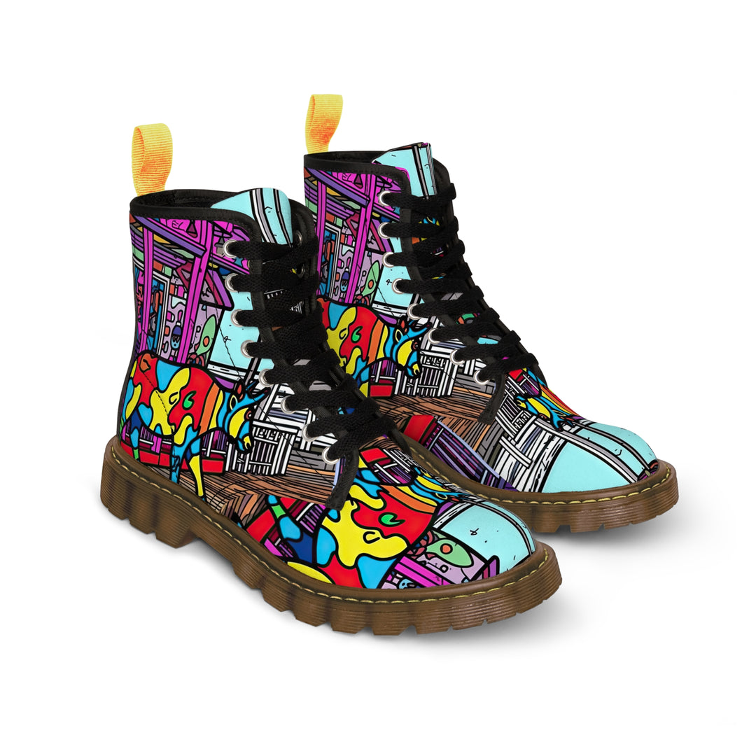 Cow Print Women's Canvas Boots, Pop Art Cartoon Cow Shoes, Classic Style Boots, Black brown Sole Boot, Rain Boot, Casual Boot, Snow Boot