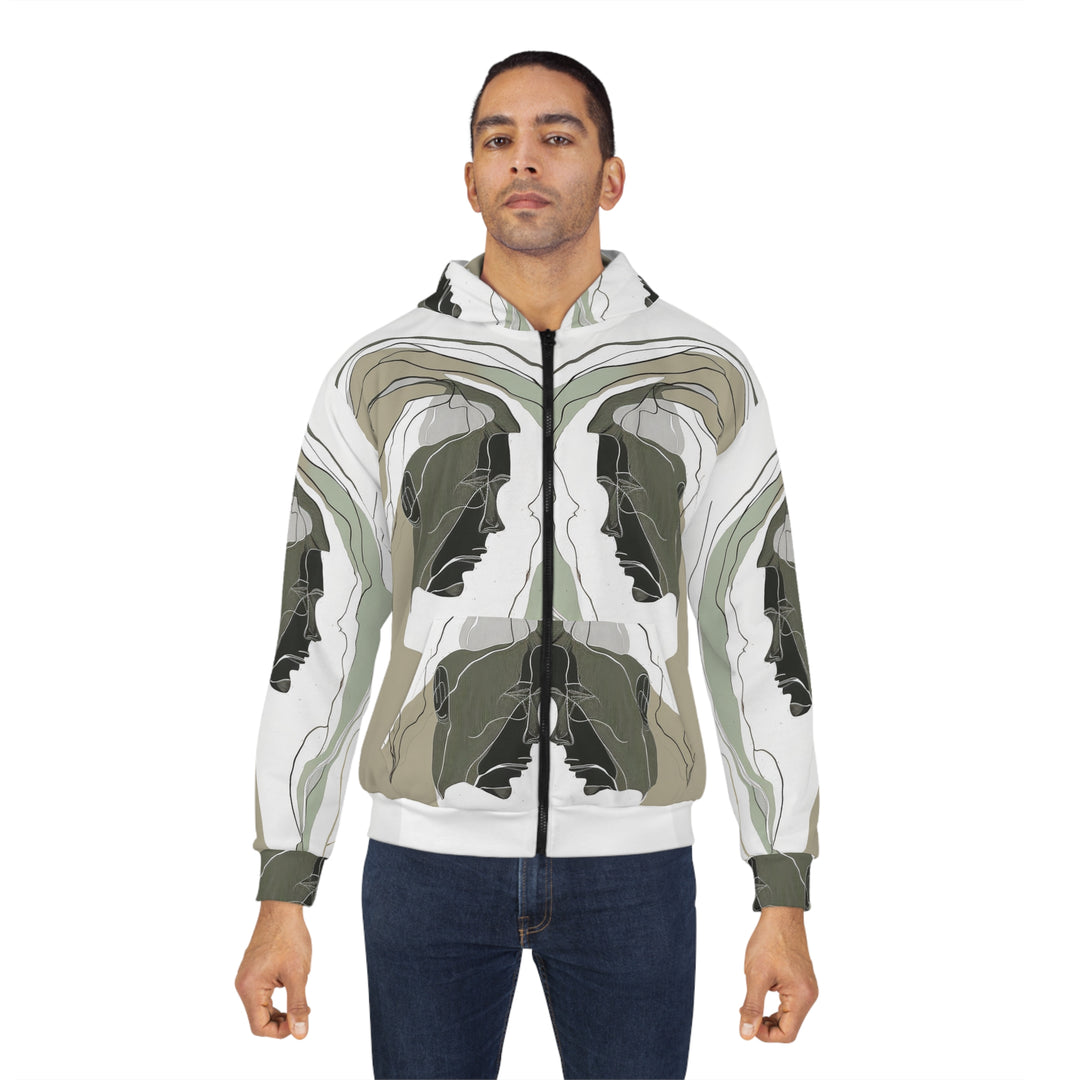 Boho Chic Gender Neutral Full Zip Hoodie with Man's Face Line Drawing - Comfort Color, Mental Health Hoodie