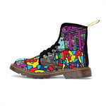 Load image into Gallery viewer, Cow Print Women&#39;s Canvas Boots, Pop Art Cartoon Cow Shoes, Classic Style Boots, Black brown Sole Boot, Rain Boot, Casual Boot, Snow Boot
