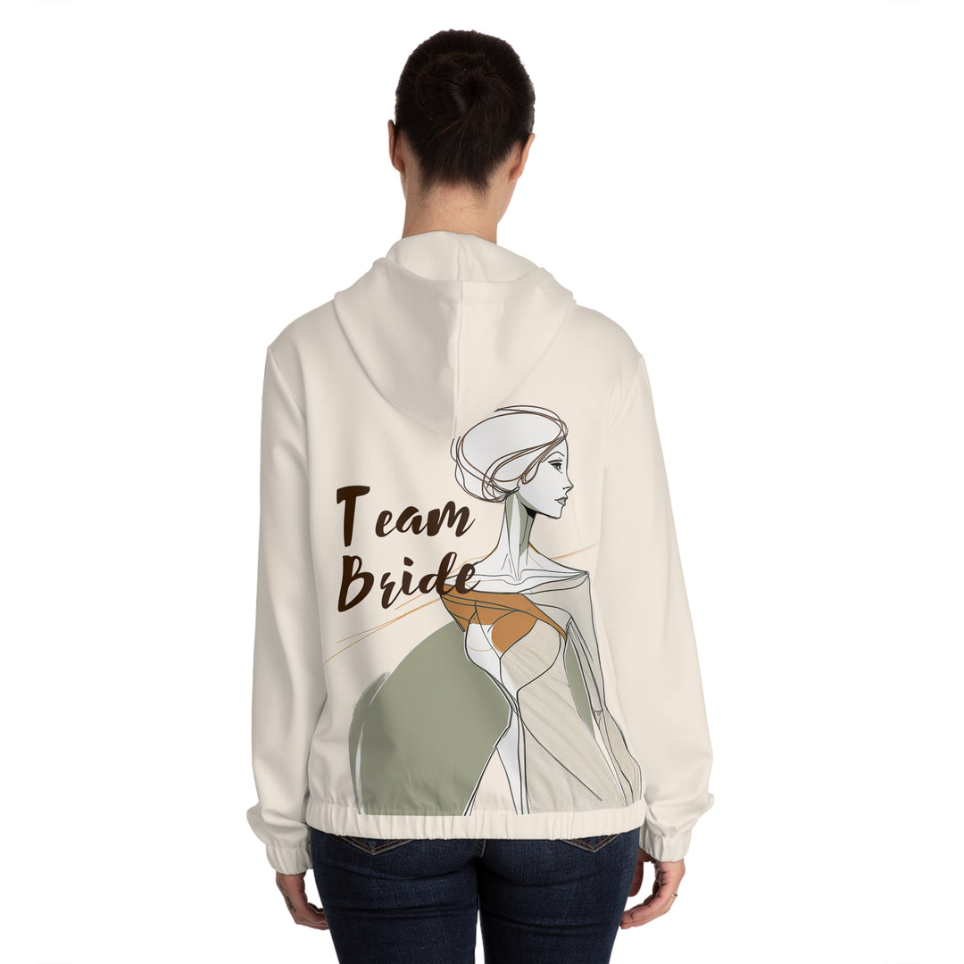 Team Bride Women's Full-Zip Hoodie with Bridesmaid Line Art and Floral Print - Womens Full-Zip Hoodie