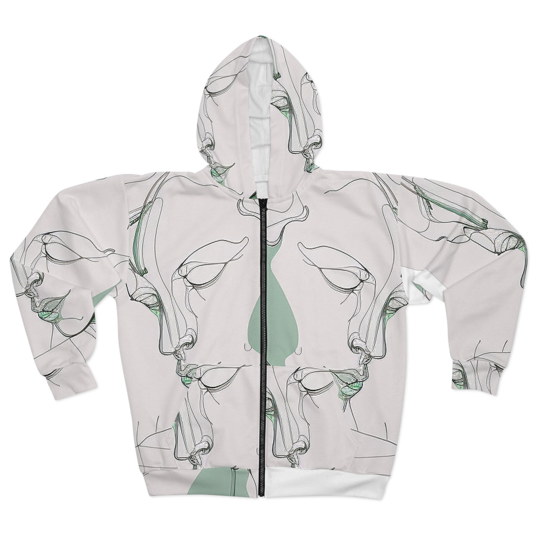 Boho Chic Unisex Zip Hoodie with Man's Face Line Drawing - Comfort Color, Mental Health Hoodie