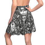 Load image into Gallery viewer, Strange Doodle Art Skater Skirt - Black and White Animal, Totem, Alien Festival Wear, Clubwear, Rave Wear, Mini Circle Skirt, Gift for her
