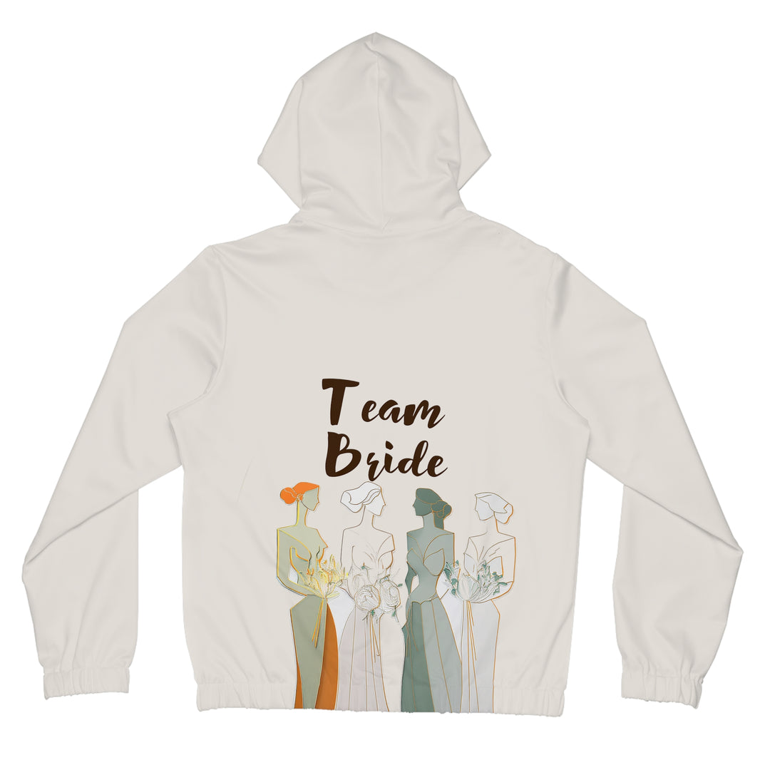 Team Bride Women's Full-Zip Hoodie with Bridesmaid Line Art and Floral Print - Womens Full-Zip Hoodie