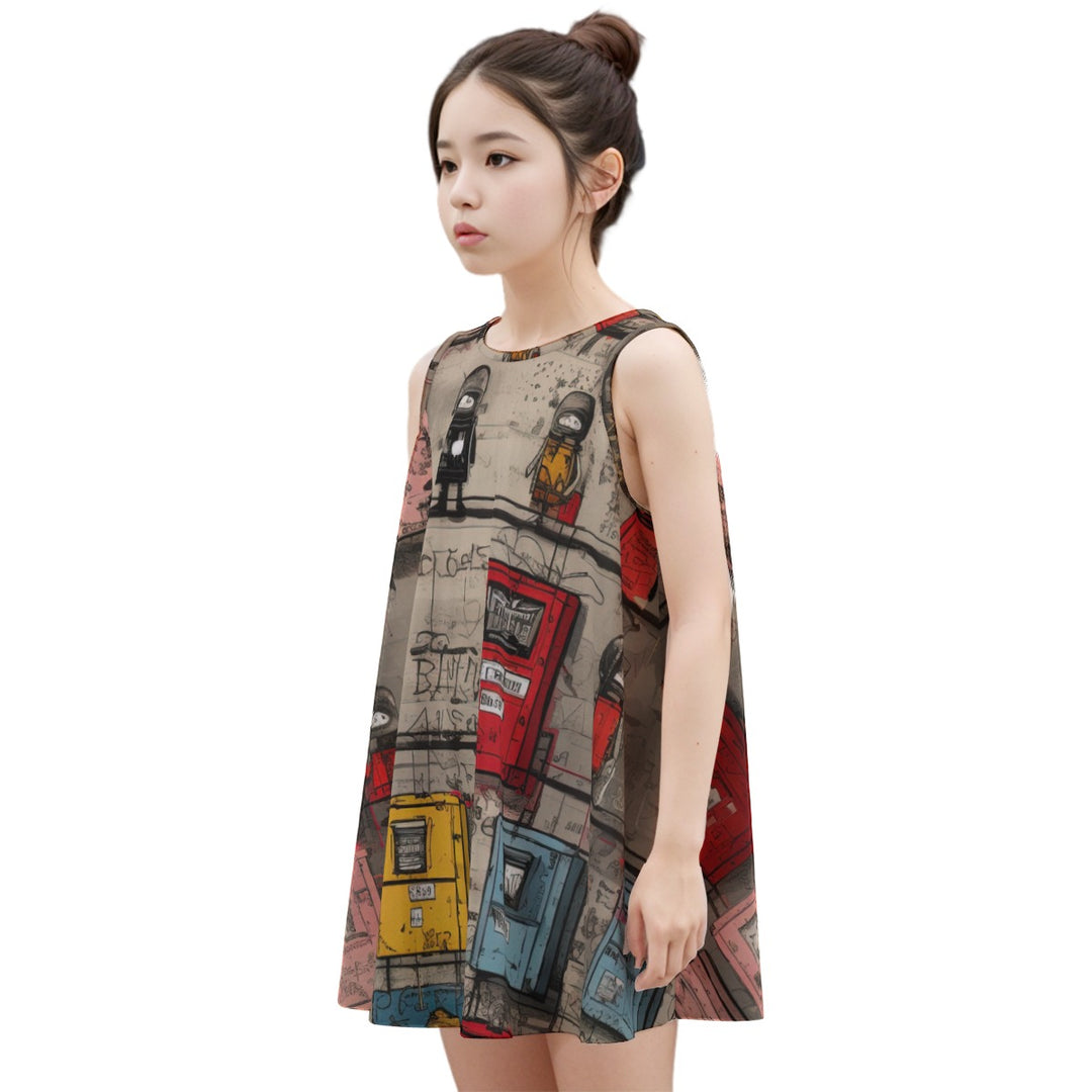 All-Over Print Kid's Sleeveless Dress | 180GSM Cotton