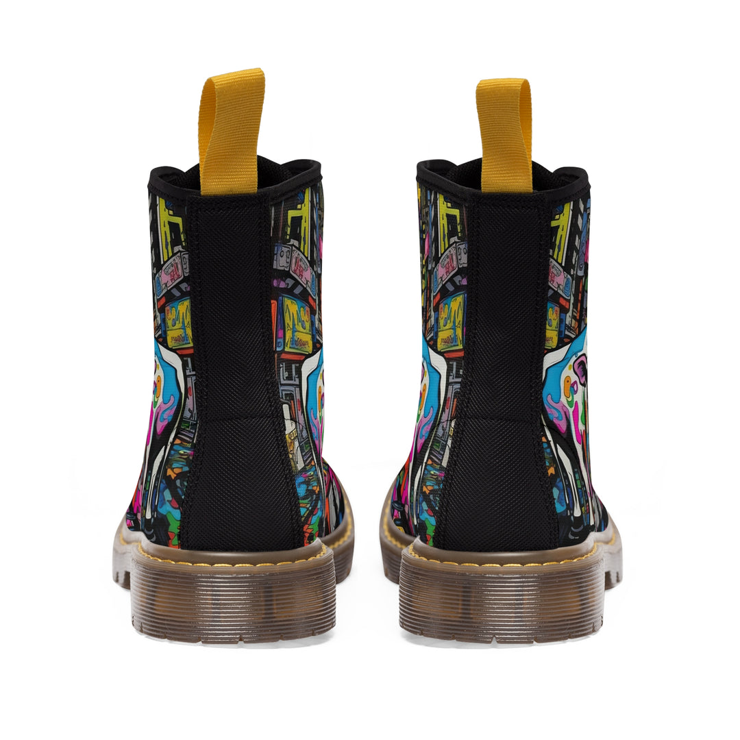 Cow Print Women's Canvas Boots, Pop Art Cartoon Cow Shoes, Classic Style Boots, Black brown Sole Boot, Rain Boot, Casual Boot, Snow