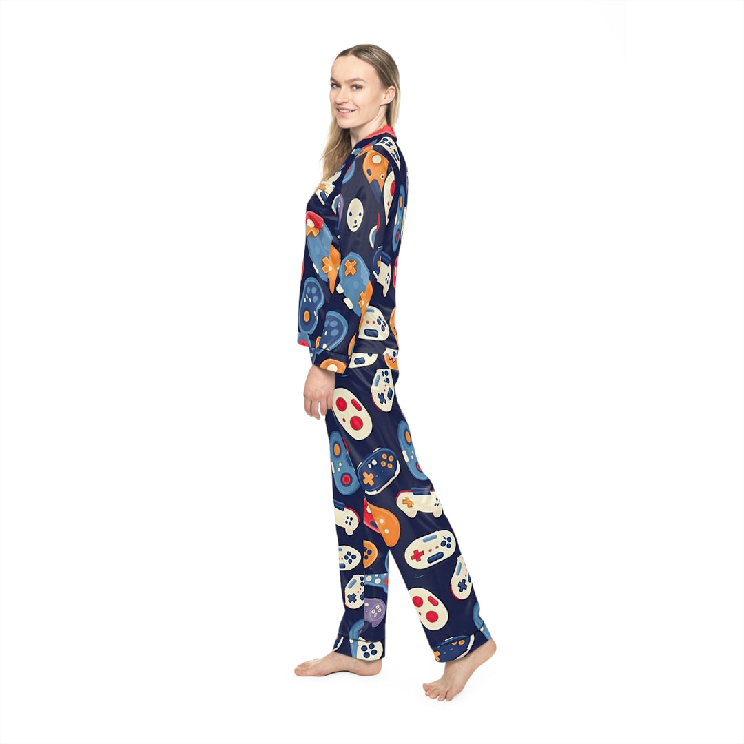 Cute Gamer Pattern Women's Satin Pajamas -