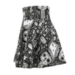 Load image into Gallery viewer, Strange Doodle Art Skater Skirt - Black and White Animal, Totem, Alien Festival Wear, Clubwear, Rave Wear, Mini Circle Skirt, Gift for her
