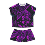 Load image into Gallery viewer, Neon Fireflies and Floral Women&#39;s Short Pajama Set- Cute Women&#39;s Short Pajama Set
