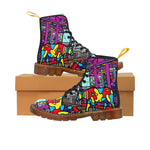 Load image into Gallery viewer, Cow Print Women&#39;s Canvas Boots, Pop Art Cartoon Cow Shoes, Classic Style Boots, Black brown Sole Boot, Rain Boot, Casual Boot, Snow Boot
