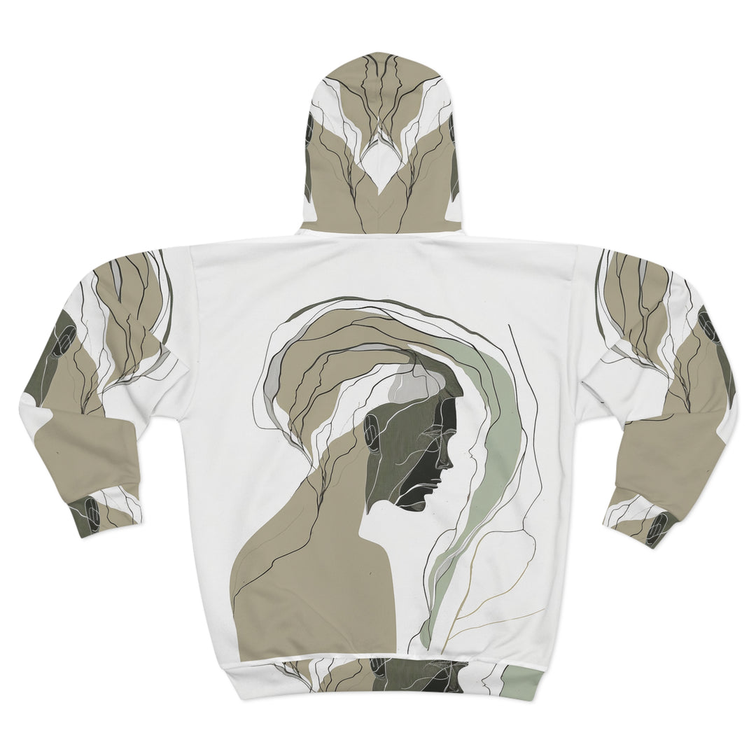 Boho Chic Gender Neutral Full Zip Hoodie with Man's Face Line Drawing - Comfort Color, Mental Health Hoodie