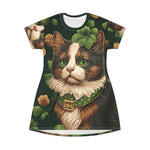 Load image into Gallery viewer, Cat-tastic St.Patrick&#39;s Day T-Shirt Dress-Cute Cats t-Shirt dress, St paddys cat shirt, irish cat mom tee, Shamrock Cats, St pattys cats
