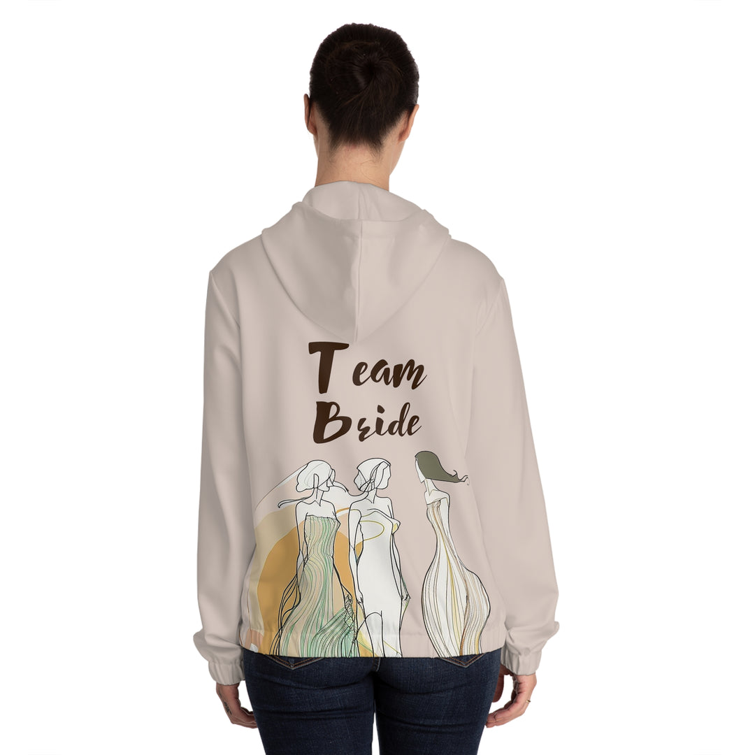 Team Bride Women's Full-Zip Hoodie with Bridesmaid Line Art and Floral Print - Womens Full-Zip Hoodie