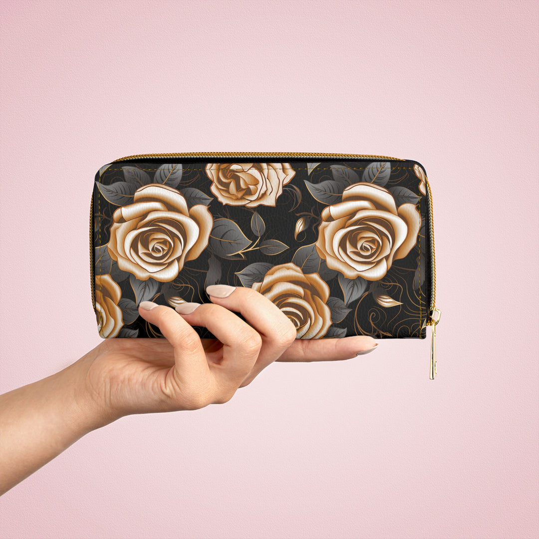 Golden Rose Clutch Wallet - Zipper Wallet , Anime Purse, cloth wallet, Gift For Her,hippie wallet, Wallet For Women, cute wallet, woman wallet