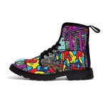 Load image into Gallery viewer, Cow Print Women&#39;s Canvas Boots, Pop Art Cartoon Cow Shoes, Classic Style Boots, Black brown Sole Boot, Rain Boot, Casual Boot, Snow Boot
