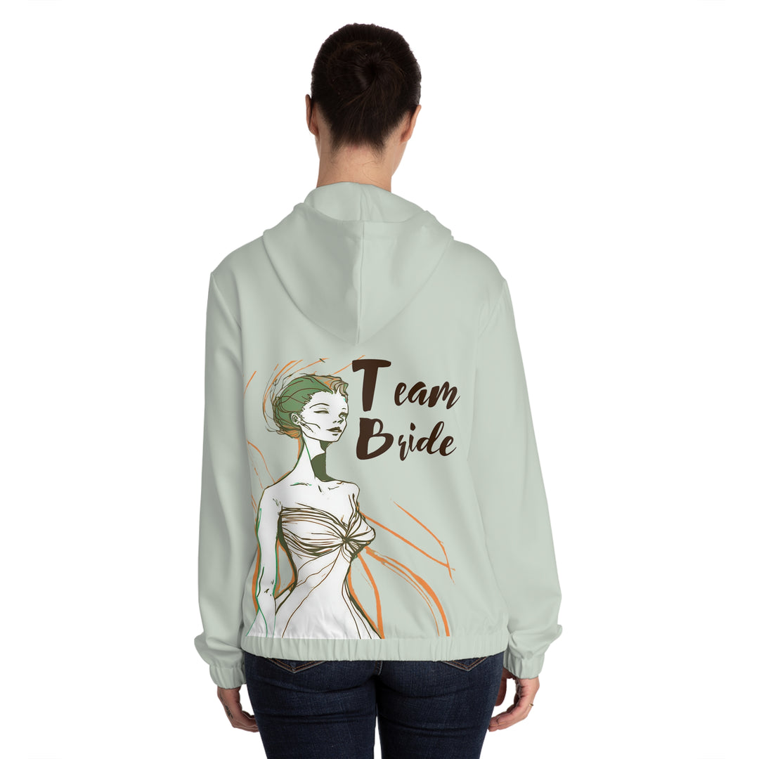 Team Bride Women's Full-Zip Hoodie with Bridesmaid Line Art and Floral Print - Womens Full-Zip Hoodie