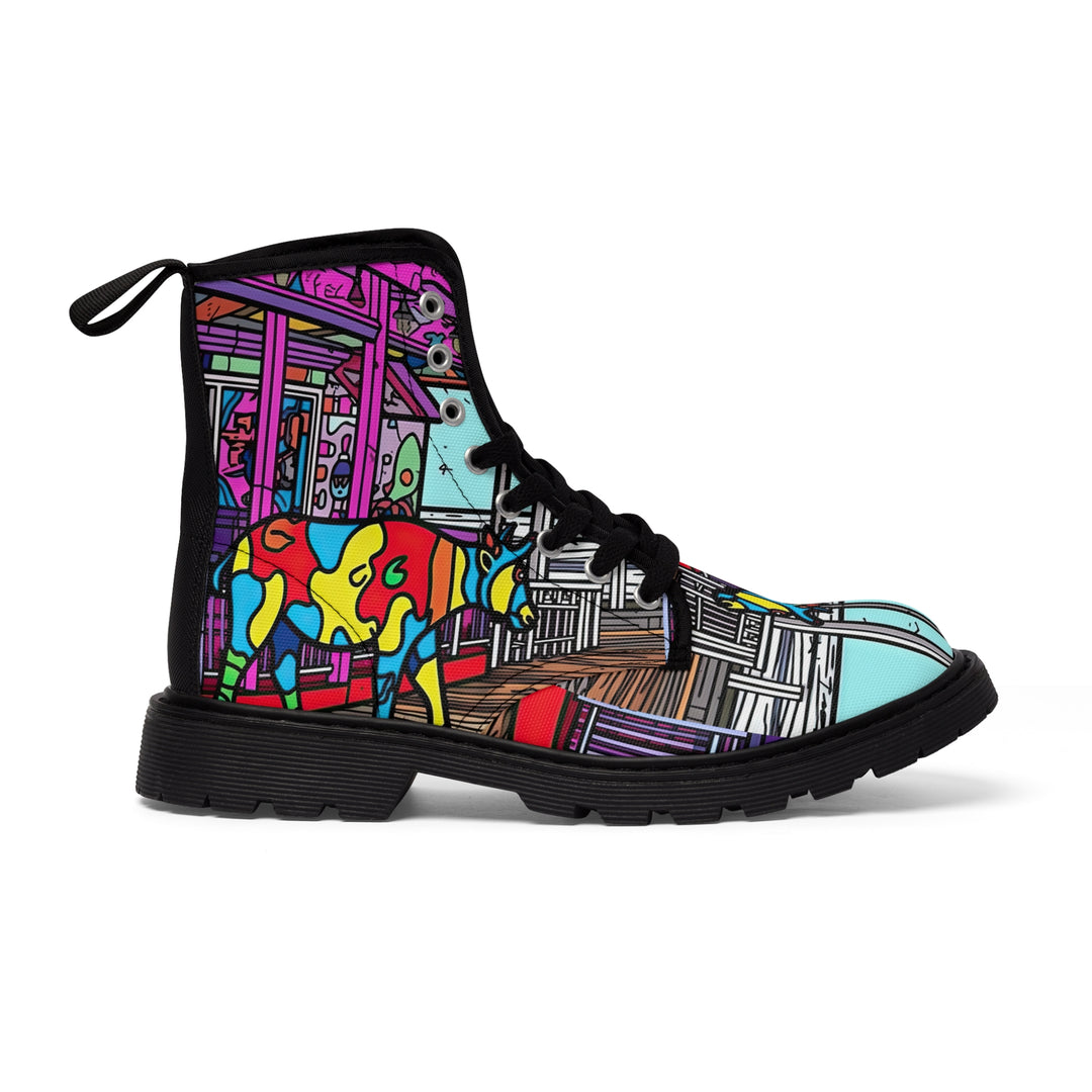 Cow Print Women's Canvas Boots, Pop Art Cartoon Cow Shoes, Classic Style Boots, Black brown Sole Boot, Rain Boot, Casual Boot, Snow Boot