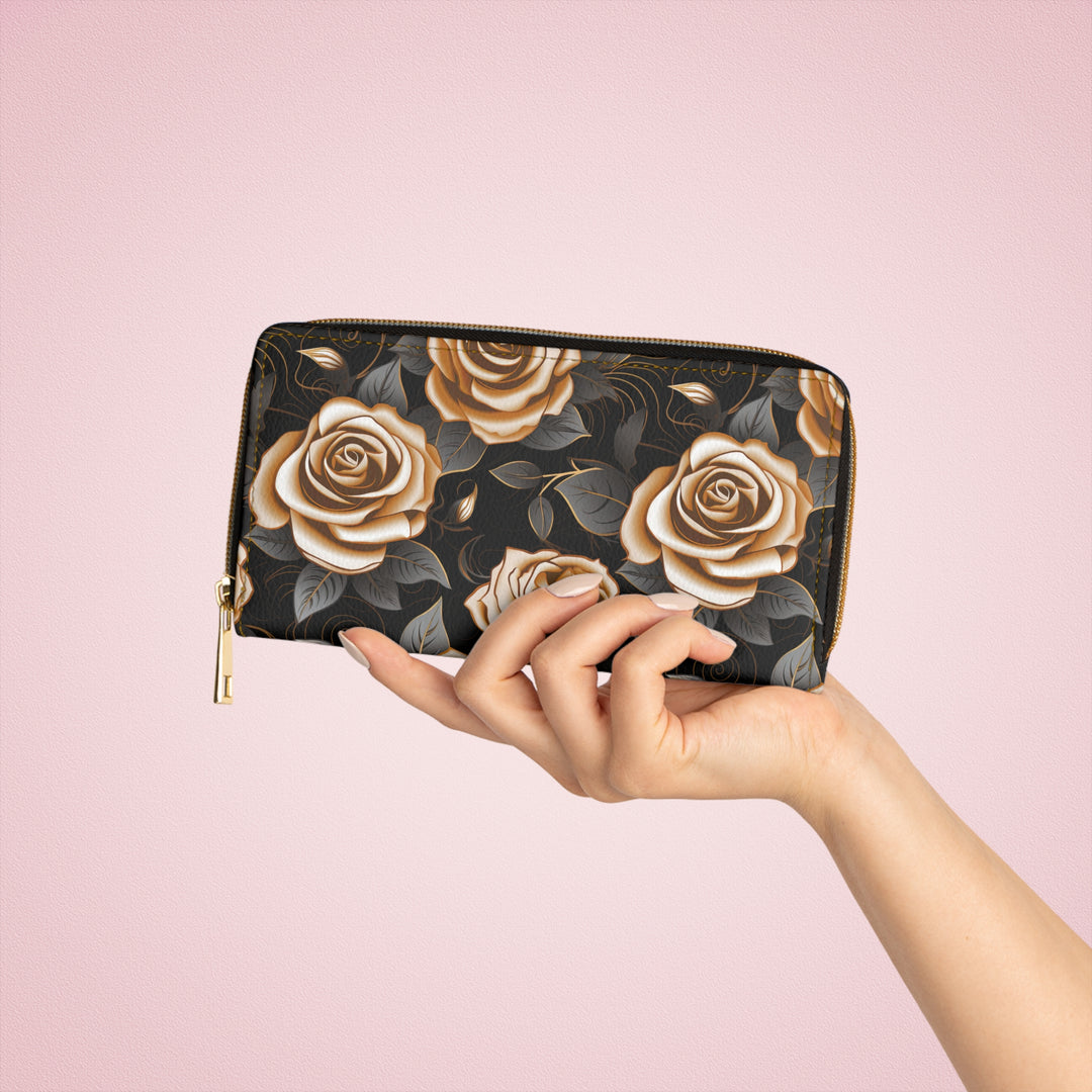 Golden Rose Clutch Wallet - Zipper Wallet , Anime Purse, cloth wallet, Gift For Her,hippie wallet, Wallet For Women, cute wallet, woman wallet