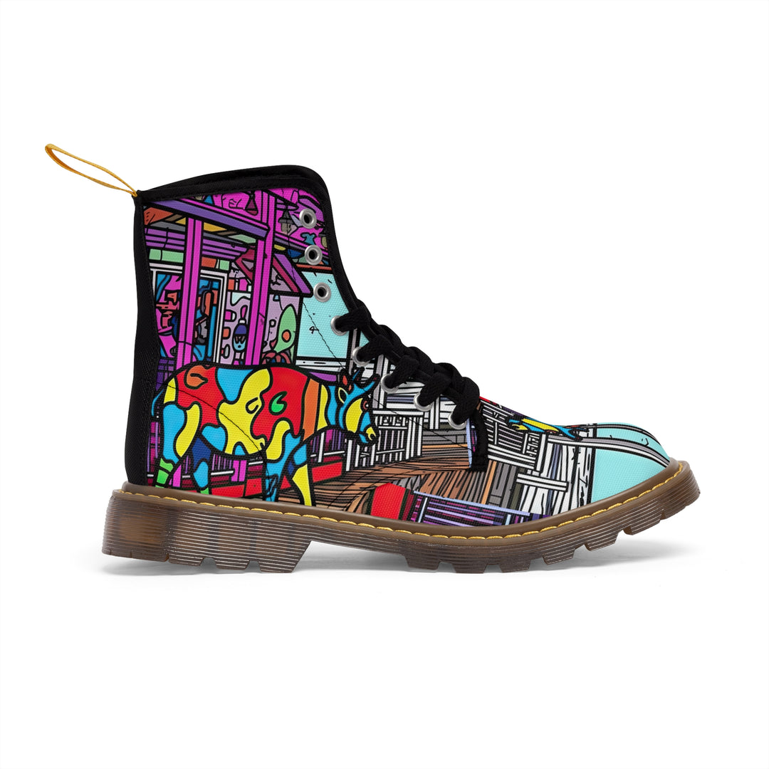 Cow Print Women's Canvas Boots, Pop Art Cartoon Cow Shoes, Classic Style Boots, Black brown Sole Boot, Rain Boot, Casual Boot, Snow Boot