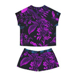 Load image into Gallery viewer, Neon Fireflies and Floral Women&#39;s Short Pajama Set- Cute Women&#39;s Short Pajama Set
