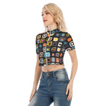 Load image into Gallery viewer, All-Over Print Women&#39;s Short Sleeve T-shirt With Two-way Zipper
