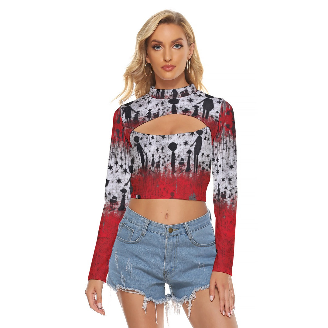 All-Over Print Women's Hollow Chest Keyhole Tight Crop Top