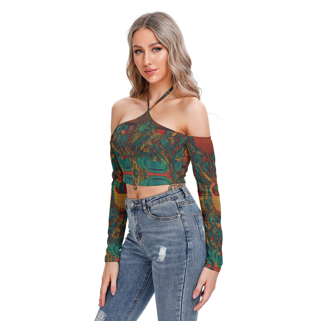 All-Over Print Women's Halter Lace-up Top