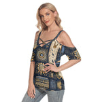 Load image into Gallery viewer, All-Over Print Women&#39;s Cold Shoulder T-shirt With Criss Cross Strips
