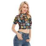 Load image into Gallery viewer, All-Over Print Women&#39;s Short Sleeve T-shirt With Two-way Zipper
