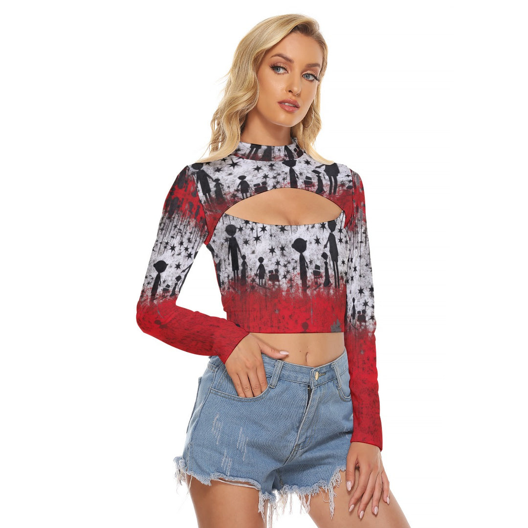 All-Over Print Women's Hollow Chest Keyhole Tight Crop Top