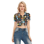 Load image into Gallery viewer, All-Over Print Women&#39;s Short Sleeve T-shirt With Two-way Zipper
