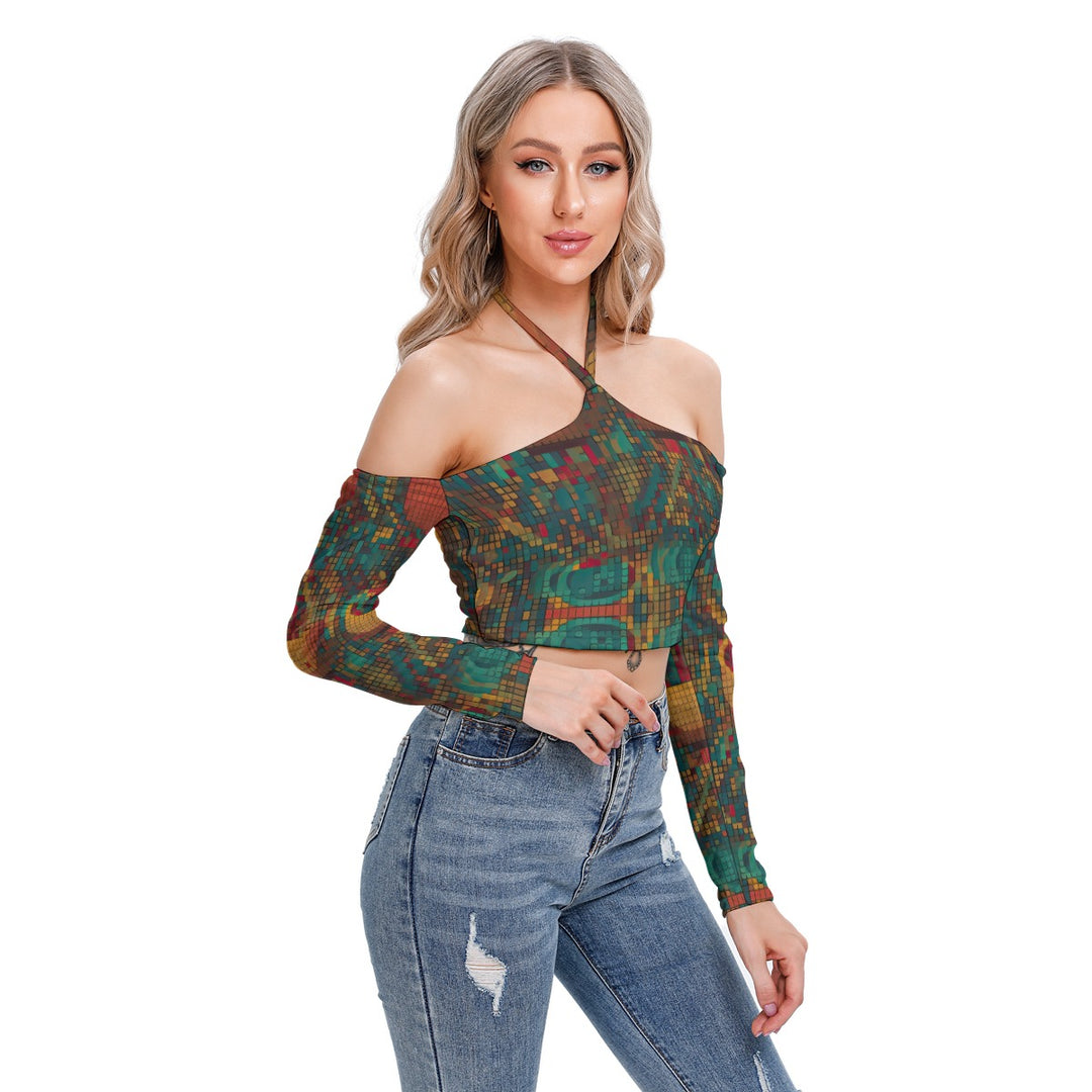 All-Over Print Women's Halter Lace-up Top